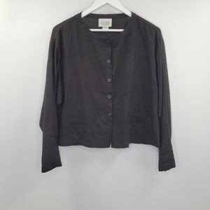 Eileen Fisher Linen Blend Black Button Up Top Lagenlook Boho Minimal